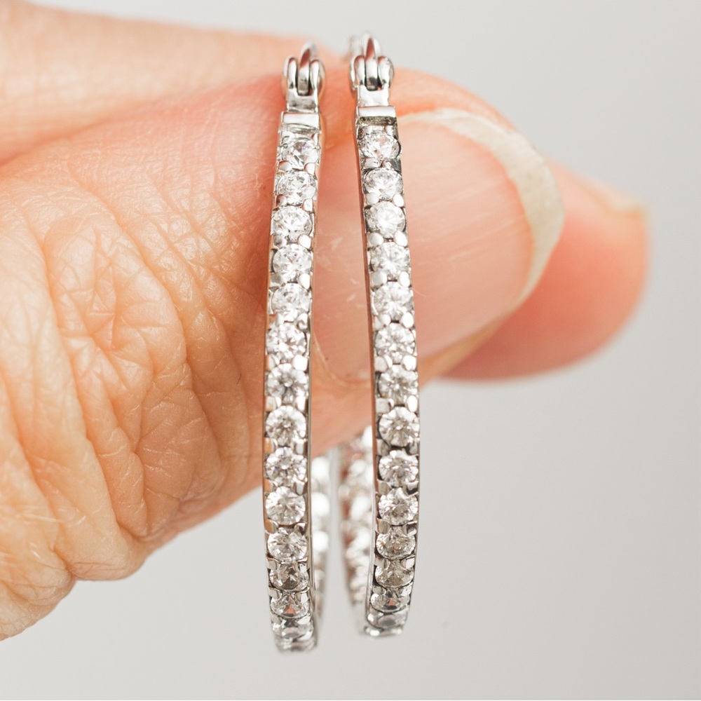Inside out hoop earrings simuated diamonds timeless classic Absolute